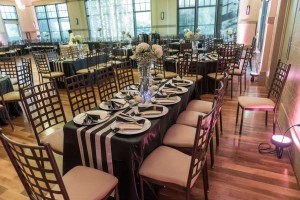 black and white ballroom decor for a wedding at The Ark in Katy